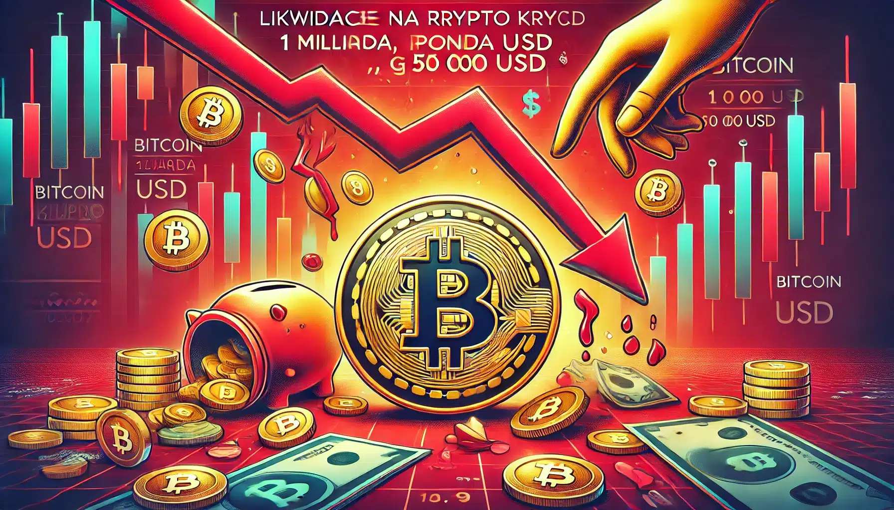 Likwidacje na Rynku Krypto Sięgają 1 Miliarda USD, Gdy Bitcoin Spada Poniżej 50 000 USD