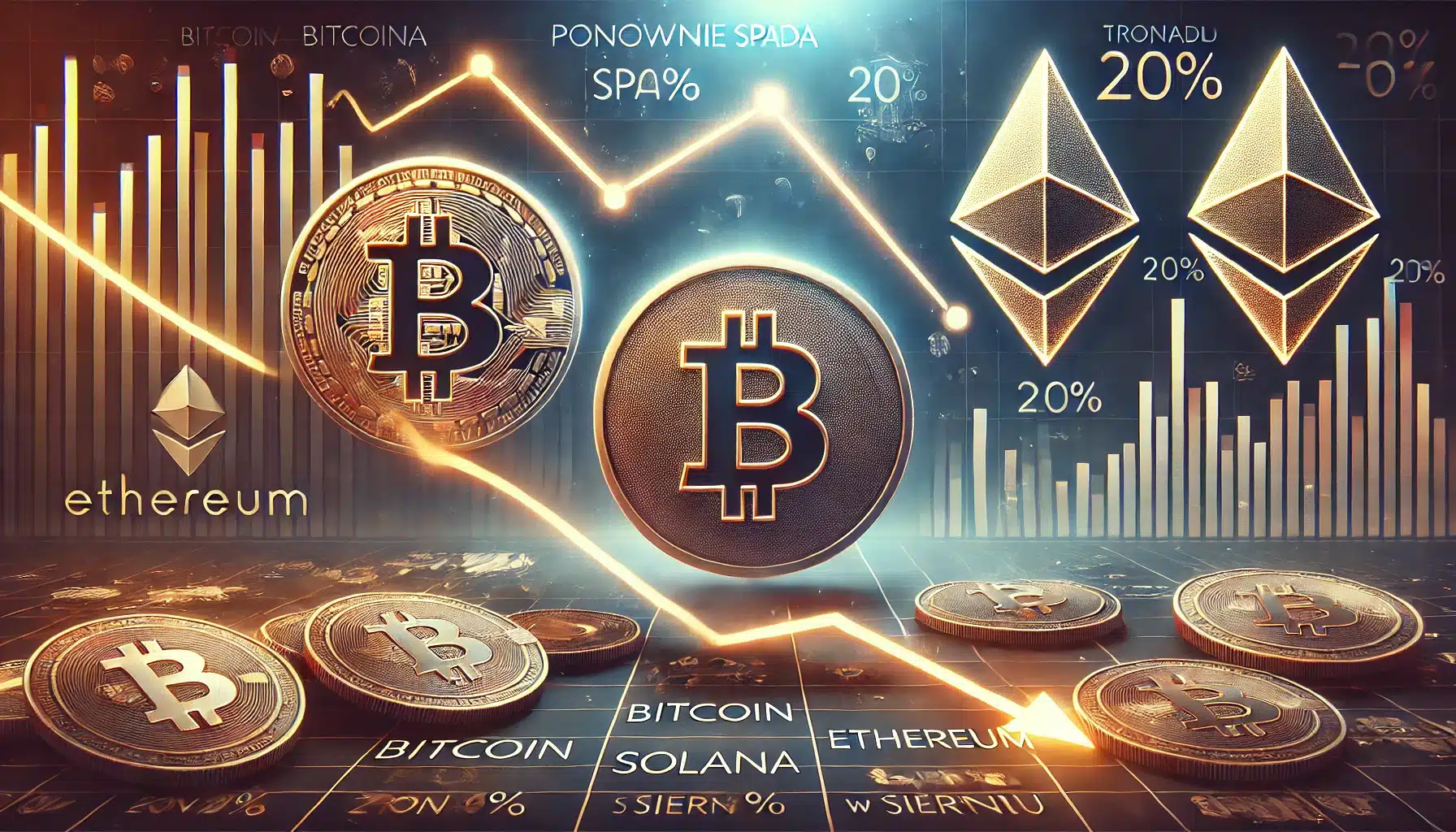 Cena Bitcoina ponownie spada, Solana i Ethereum tracą ponad 20% w sierpniu